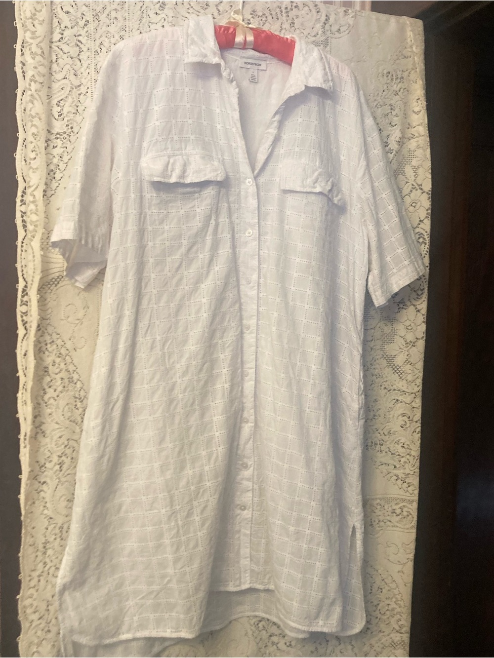 NORDSTROM White 💯 Percent Cotton Preppy Shirt Dress (L)